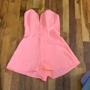 Coral pink sweetheart neck romper